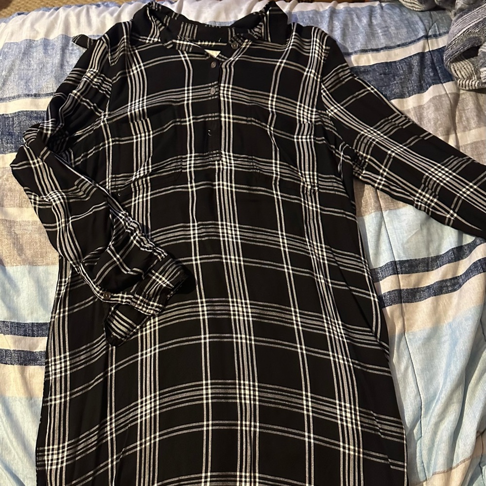 SO Black and White Long Sleeve Peter Pan Collar Dress